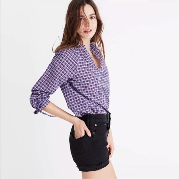 Madewell Tie Sleeve Popover Top Whitby Plaid - Picture 3 of 9
